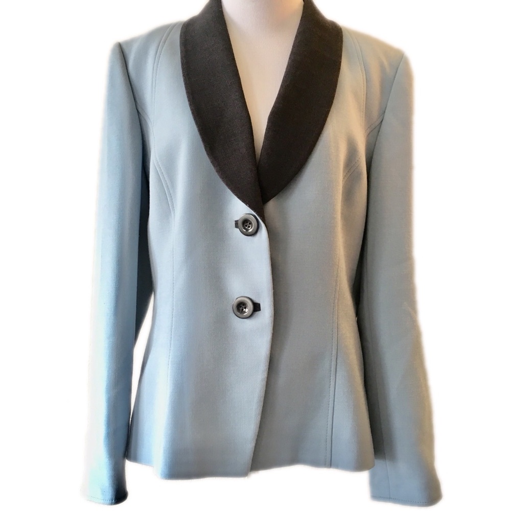 🆕 Tahari ASL Two Button Tweed Blue Grey Blazer L